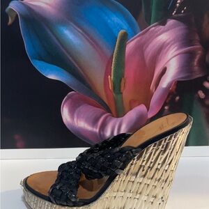 Giuseppe Zanotti Black and Silver Espadrille Wedges